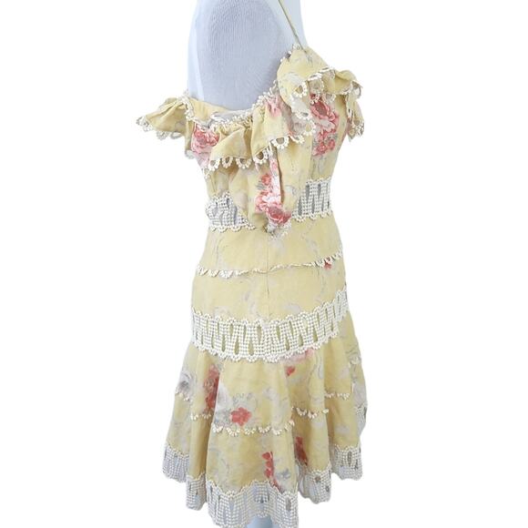 Zimmermann Melody Off Shoulder Mini Dress Yellow Floral (1) Size 6 Flirty Linen - Picture 8 of 13